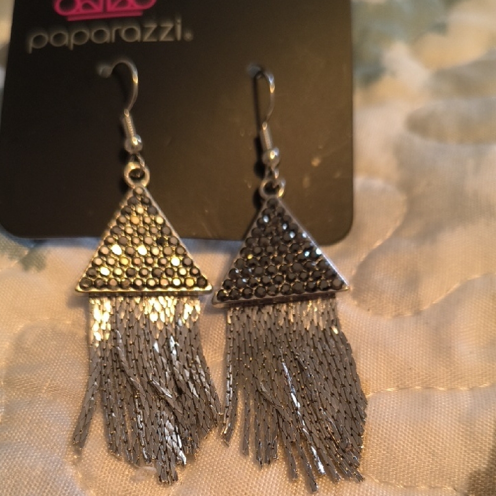 Paparazzi Silver Triangle Fringe Earrings
